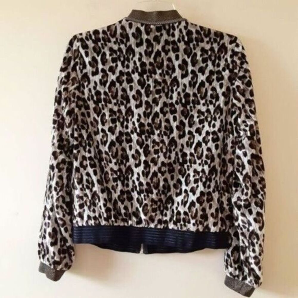 T Tahari Bomber Crop Jacket Crushed Velour Animal Print Sm Full Zip Party Casual - Picture 3 of 8